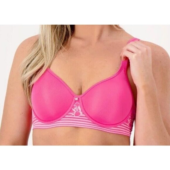 Breezies Floral Stripe Seamless Underwire T-Shirt Bra Pink Guava,40 DDD - Picture 1 of 1